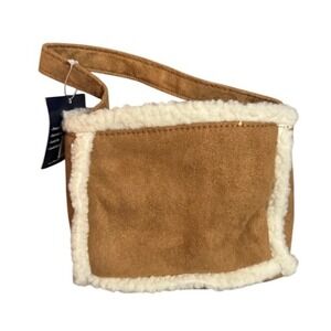 NWT The Walking Company Sheepskin Care Set Mini Tote Bag Tan Suede Fleece Trim